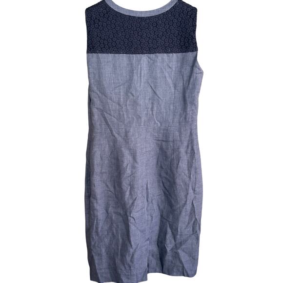 Brooks Brothers Linen Sheath Dress 4 Navy Blue Floral Emboridered Crochet Prep - Picture 2 of 6